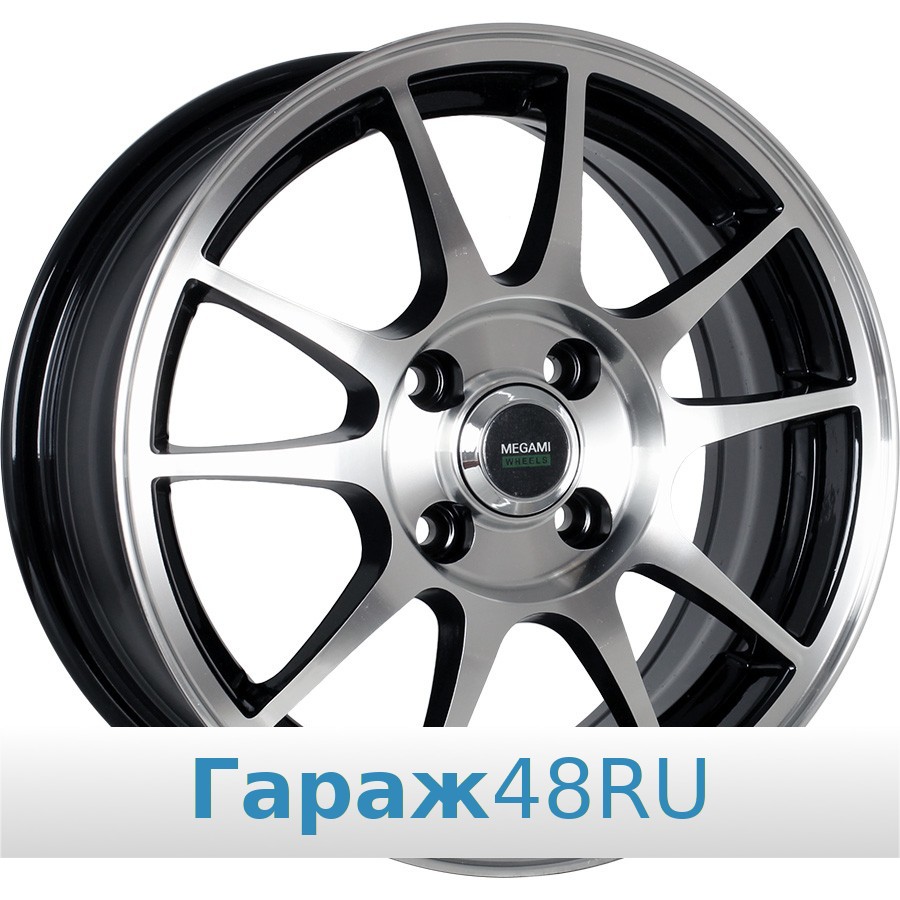 Megami MGM-5 R15 / 6J PCD 4x100 ET 50 ЦО 60.1 Литые Черный глянцевый с полированной лицевой поверхностью
